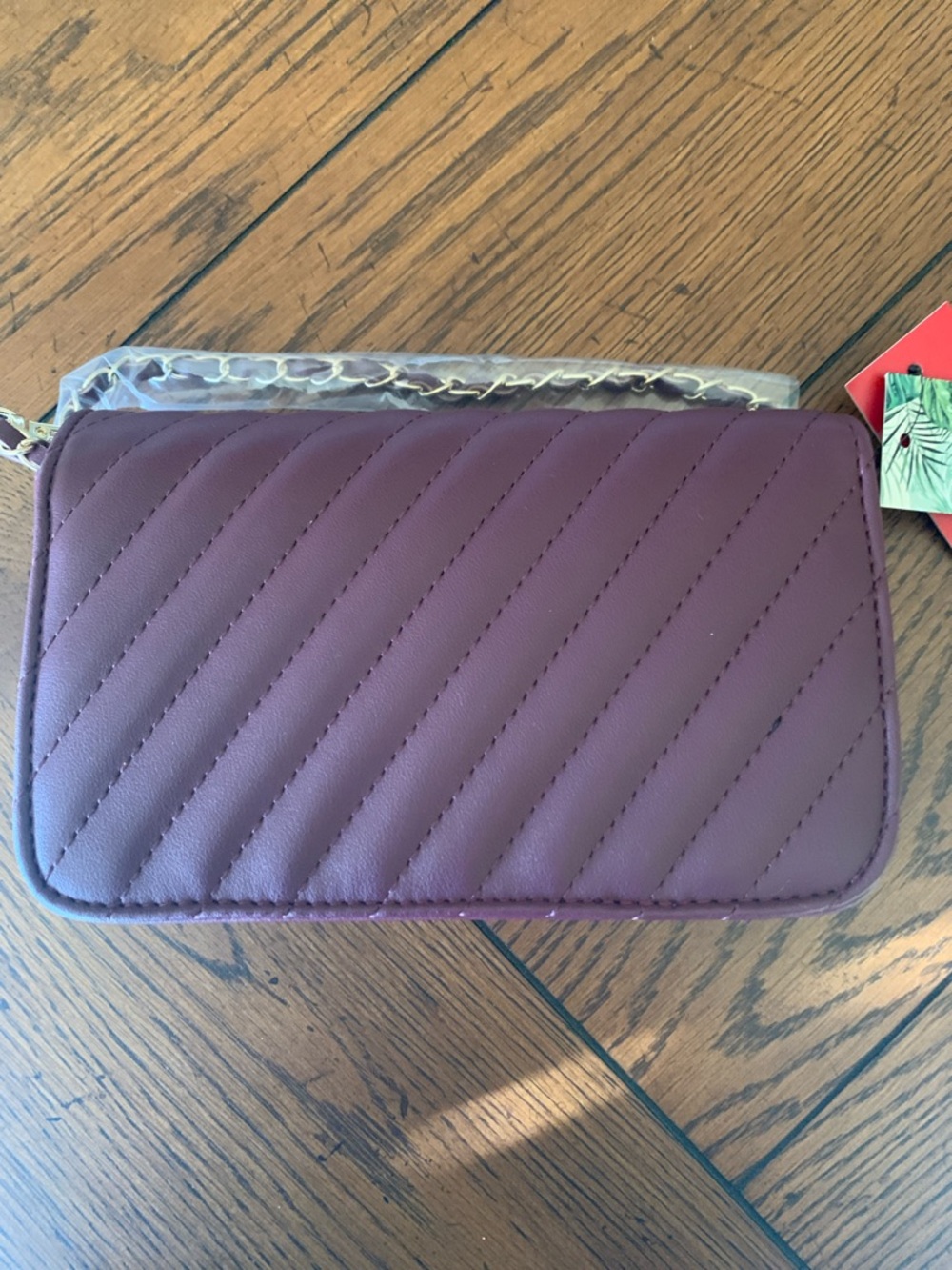 Badgley Mischka Quilted Plum Crossbody Bag with Chain Strap - Picture 7 of 8